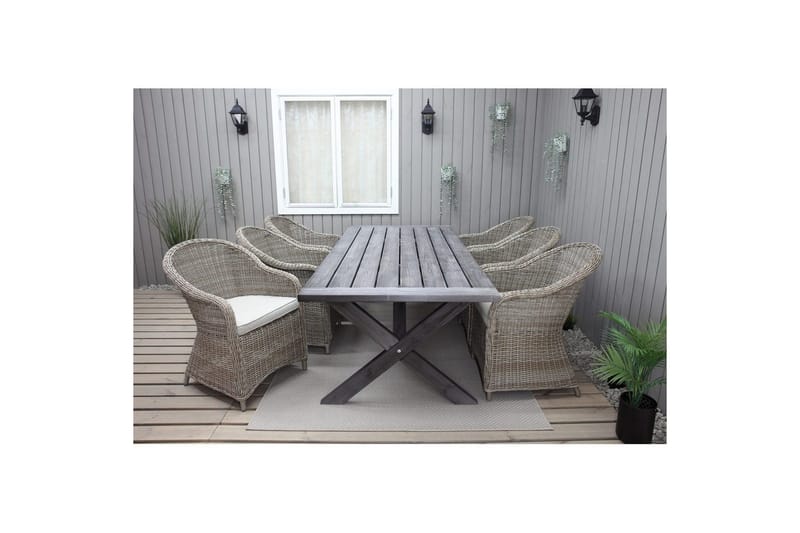 Utomhusmöbelgrupp 220 cm bord & 6 Belize naturell stolar Grå - Grå - Utemöbler - Utegrupp - Matgrupp utomhus
