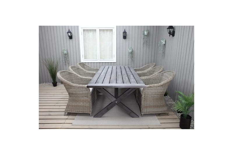Utomhusmöbelgrupp 220 cm bord & 6 Belize naturell stolar Grå - Grå - Utemöbler - Utegrupp - Matgrupp utomhus