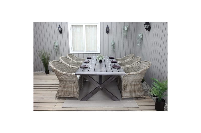 Utomhusmöbelgrupp 220 cm bord & 6 Belize naturell stolar Grå - Grå - Utemöbler - Utegrupp - Matgrupp utomhus