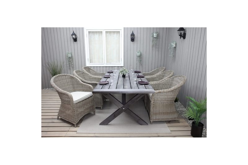Utomhusmöbelgrupp 220 cm bord & 6 Belize naturell stolar Grå - Grå - Utemöbler - Utegrupp - Matgrupp utomhus