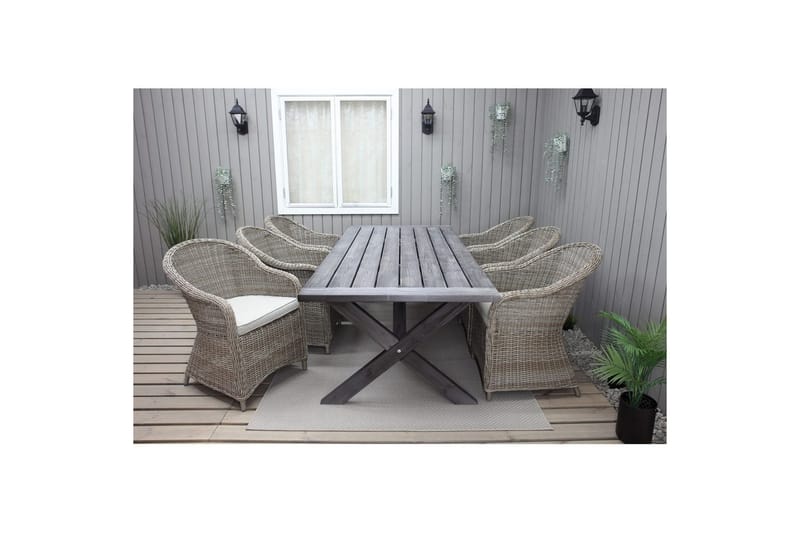 Utomhusmöbelgrupp 220 cm bord & 6 Belize naturell stolar Grå - Grå - Utemöbler - Utegrupp - Matgrupp utomhus