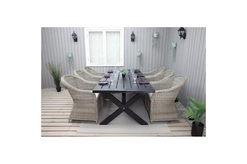Utomhusmöbelgrupp 220 cm bord & 6 Belize naturell stolar Svart - Svart - Utemöbler - Utegrupp - Matgrupp utomhus