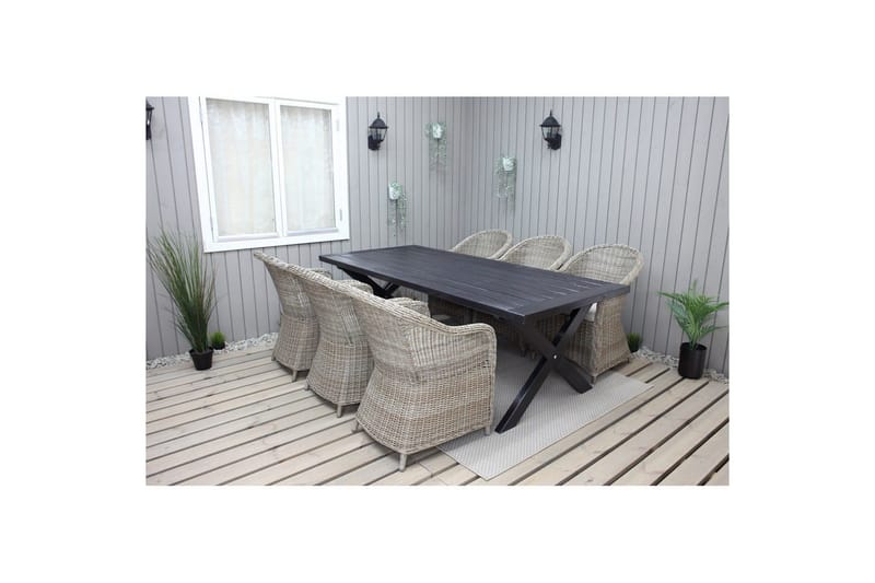 Utomhusmöbelgrupp 220 cm bord & 6 Belize naturell stolar Svart - Svart - Utemöbler - Utegrupp - Matgrupp utomhus