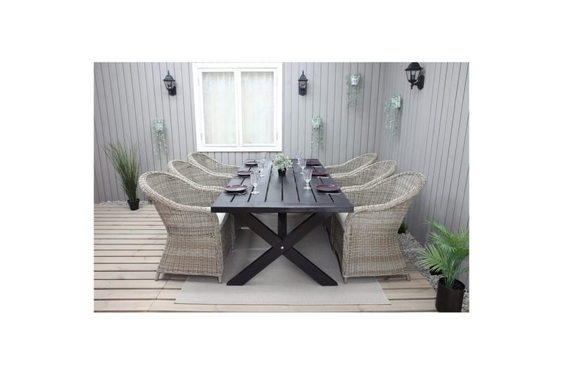 Utomhusmöbelgrupp 220 cm bord & 6 Belize naturell stolar Svart - Svart - Utemöbler - Utegrupp - Matgrupp utomhus