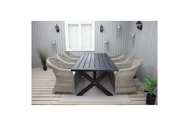 Utomhusmöbelgrupp 220 cm bord & 6 Belize naturell stolar Svart - Svart - Utemöbler - Utegrupp - Matgrupp utomhus