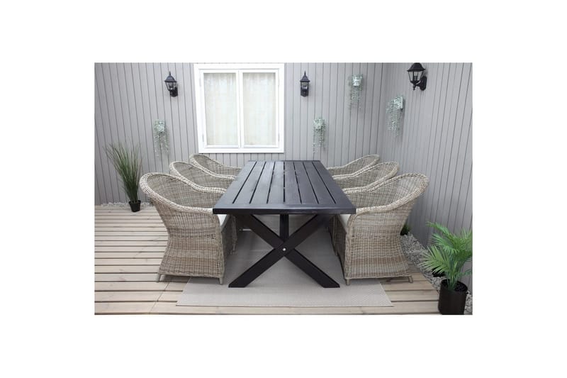 Utomhusmöbelgrupp 220 cm bord & 6 Belize naturell stolar Svart - Svart - Utemöbler - Utegrupp - Matgrupp utomhus