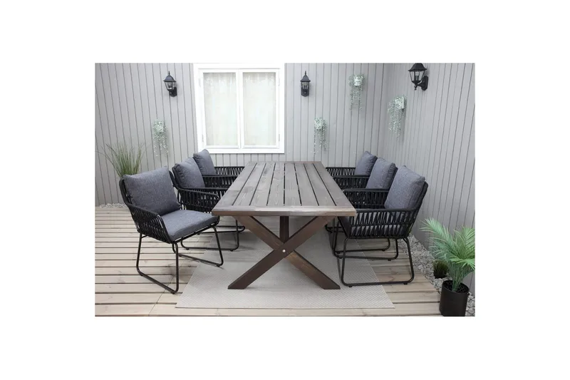Utomhusmöbelgrupp 220 cm Bord & 6 Levanto grå stolar Brun - Brun - Utemöbler - Utegrupp - Matgrupp utomhus