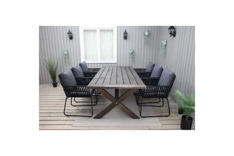 Utomhusmöbelgrupp 220 cm Bord & 6 Levanto grå stolar Brun - Brun - Utemöbler - Utegrupp - Matgrupp utomhus