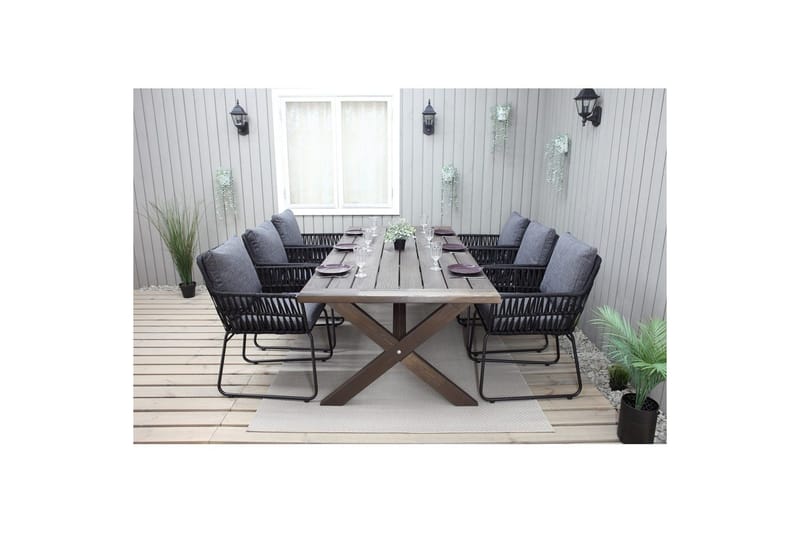 Utomhusmöbelgrupp 220 cm Bord & 6 Levanto grå stolar Brun - Brun - Utemöbler - Utegrupp - Matgrupp utomhus