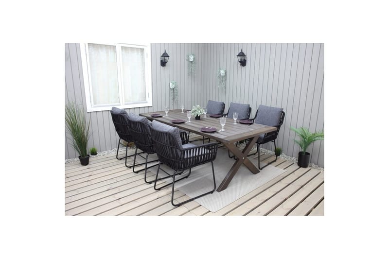 Utomhusmöbelgrupp 220 cm Bord & 6 Levanto grå stolar Brun - Brun - Utemöbler - Utegrupp - Matgrupp utomhus