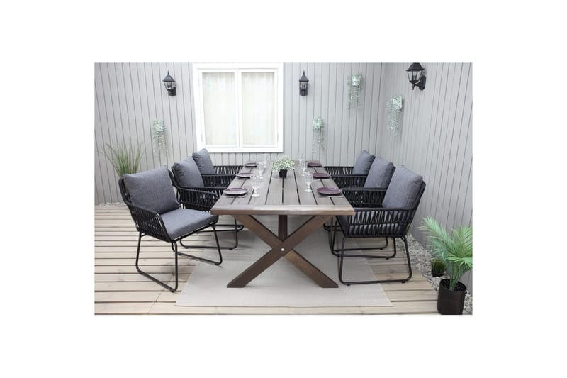 Utomhusmöbelgrupp 220 cm Bord & 6 Levanto grå stolar Brun - Brun - Utemöbler - Utegrupp - Matgrupp utomhus