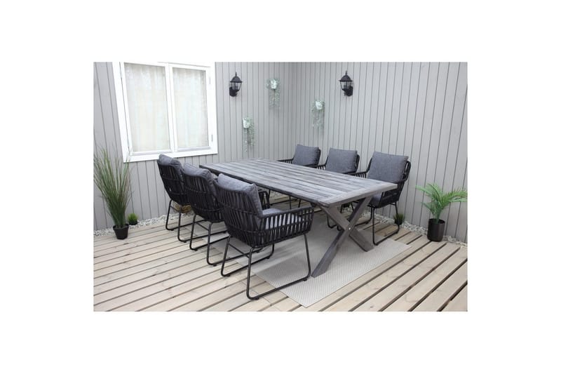 Utomhusmöbelgrupp 220 cm Bord & 6 Levanto grå stolar Grå - Grå - Utemöbler - Utegrupp - Matgrupp utomhus