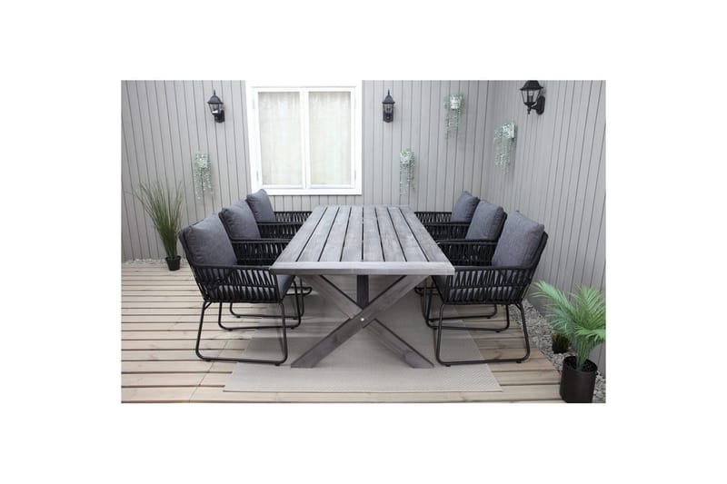 Utomhusmöbelgrupp 220 cm Bord & 6 Levanto grå stolar Grå - Grå - Utemöbler - Utegrupp - Matgrupp utomhus