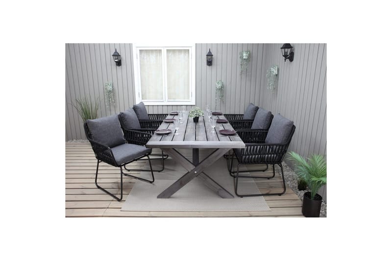 Utomhusmöbelgrupp 220 cm Bord & 6 Levanto grå stolar Grå - Grå - Utemöbler - Utegrupp - Matgrupp utomhus