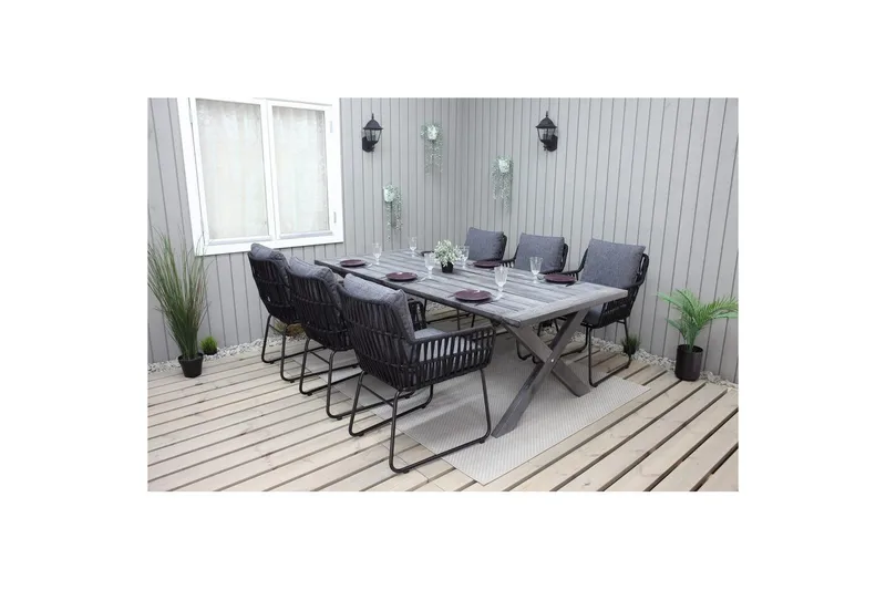 Utomhusmöbelgrupp 220 cm Bord & 6 Levanto grå stolar Grå - Grå - Utemöbler - Utegrupp - Matgrupp utomhus