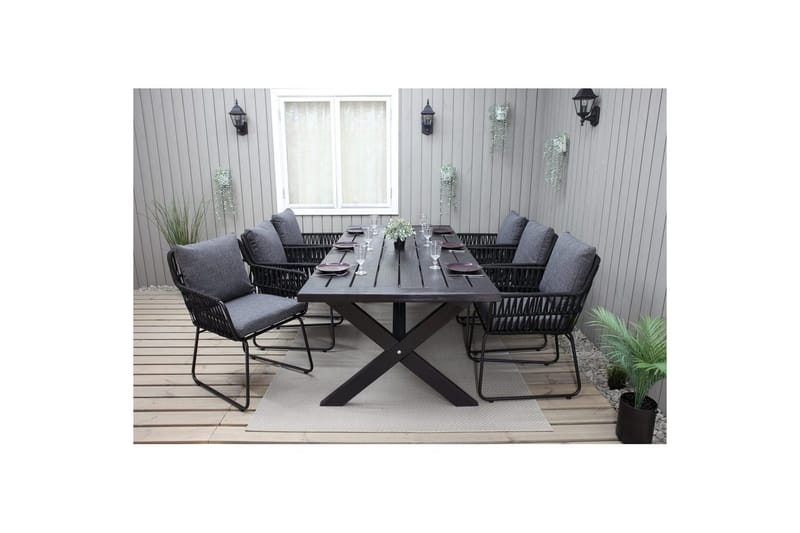 Utomhusmöbelgrupp 220 cm Bord & 6 Levanto grå stolar Svart - Svart - Utemöbler - Utegrupp - Matgrupp utomhus