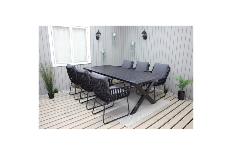 Utomhusmöbelgrupp 220 cm Bord & 6 Levanto grå stolar Svart - Svart - Utemöbler - Utegrupp - Matgrupp utomhus