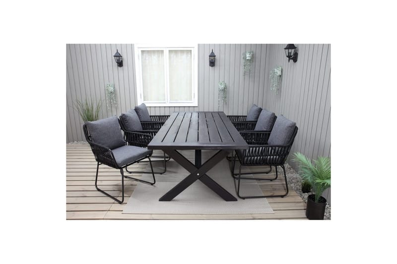 Utomhusmöbelgrupp 220 cm Bord & 6 Levanto grå stolar Svart - Svart - Utemöbler - Utegrupp - Matgrupp utomhus