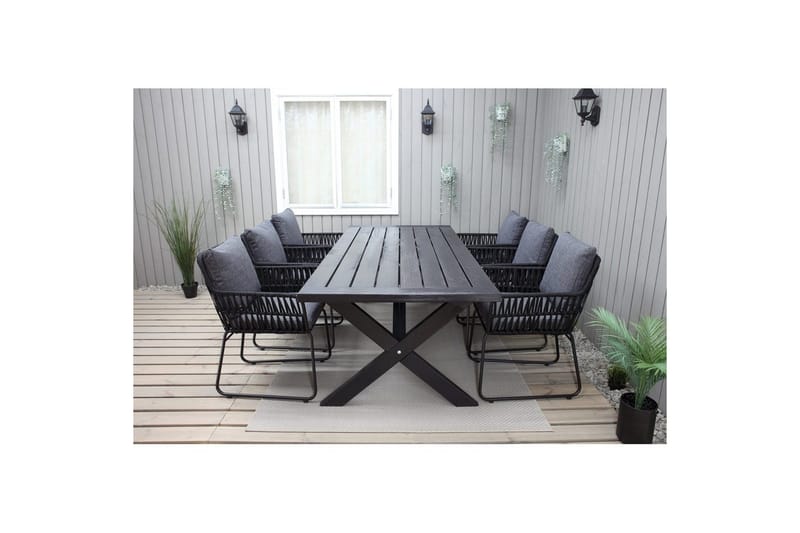 Utomhusmöbelgrupp 220 cm Bord & 6 Levanto grå stolar Svart - Svart - Utemöbler - Utegrupp - Matgrupp utomhus