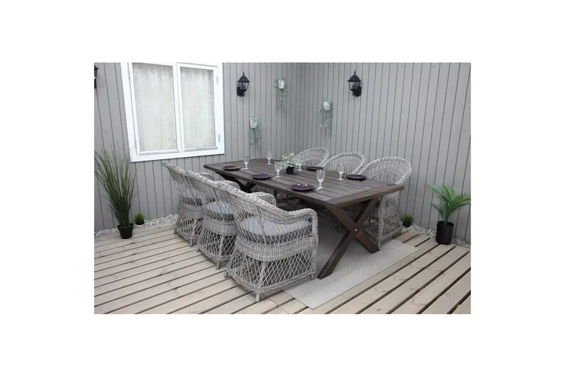 Utomhusmöbelgrupp 220 cm bord & 6 Merida grå stolar Brun - Brun - Utemöbler - Utegrupp - Matgrupp utomhus