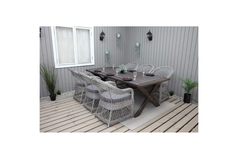 Utomhusmöbelgrupp 220 cm bord & 6 Merida grå stolar Brun - Brun - Utemöbler - Utegrupp - Matgrupp utomhus