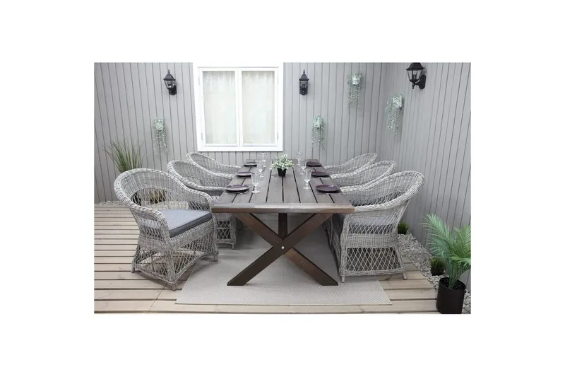 Utomhusmöbelgrupp 220 cm bord & 6 Merida grå stolar Brun - Brun - Utemöbler - Utegrupp - Matgrupp utomhus
