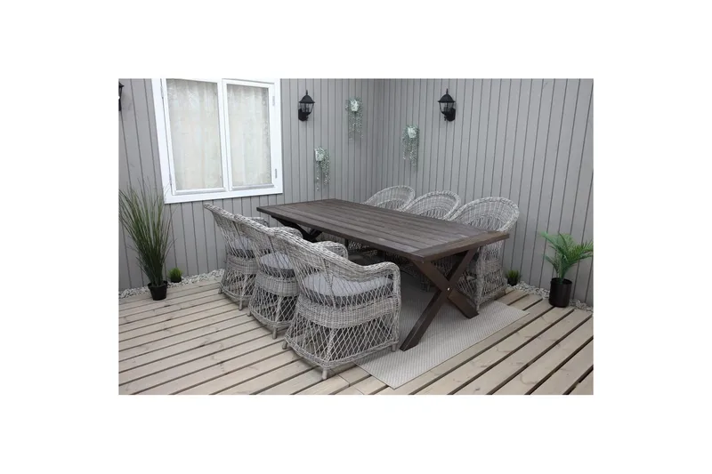 Utomhusmöbelgrupp 220 cm bord & 6 Merida grå stolar Brun - Brun - Utemöbler - Utegrupp - Matgrupp utomhus