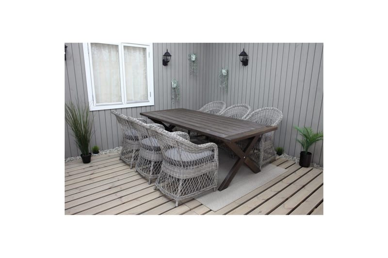 Utomhusmöbelgrupp 220 cm bord & 6 Merida grå stolar Brun - Brun - Utemöbler - Utegrupp - Matgrupp utomhus