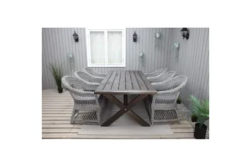 Utomhusmöbelgrupp 220 cm bord & 6 Merida grå stolar Brun - Brun - Utemöbler - Utegrupp - Matgrupp utomhus