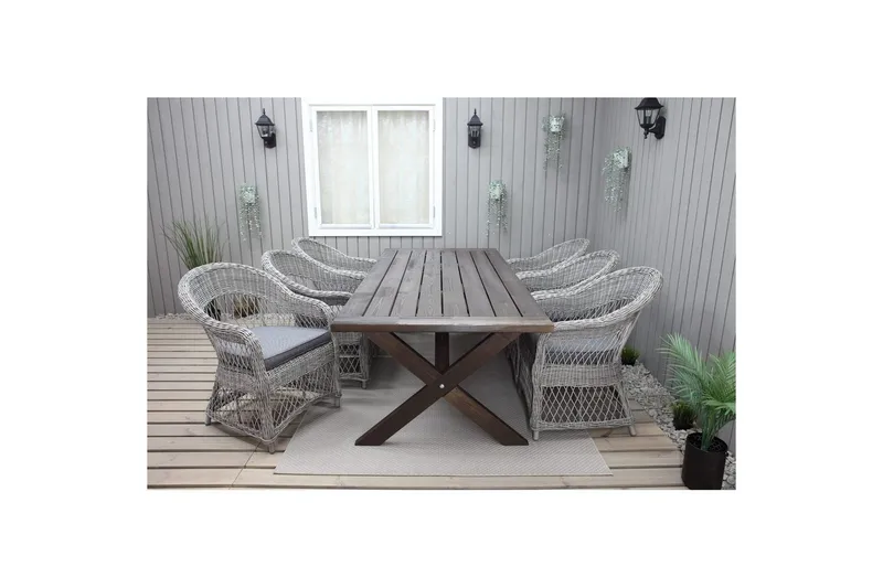 Utomhusmöbelgrupp 220 cm bord & 6 Merida grå stolar Brun - Brun - Utemöbler - Utegrupp - Matgrupp utomhus