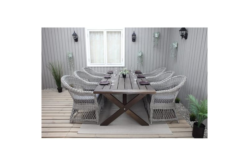Utomhusmöbelgrupp 220 cm bord & 6 Merida grå stolar Brun - Brun - Utemöbler - Utegrupp - Matgrupp utomhus