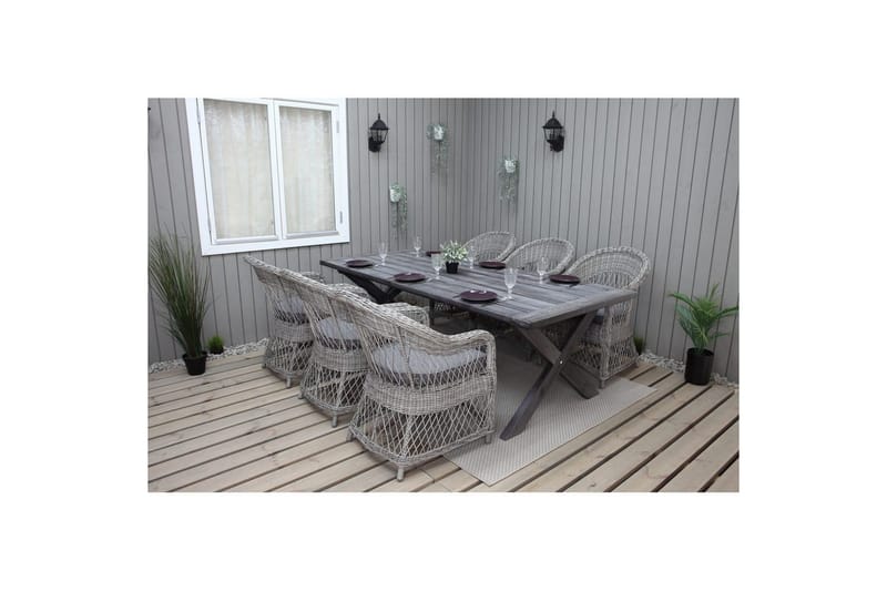 Utomhusmöbelgrupp 220 cm bord & 6 Merida grå stolar Grå - Grå - Utemöbler - Utegrupp - Matgrupp utomhus