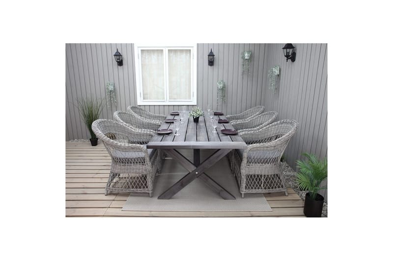 Utomhusmöbelgrupp 220 cm bord & 6 Merida grå stolar Grå - Grå - Utemöbler - Utegrupp - Matgrupp utomhus