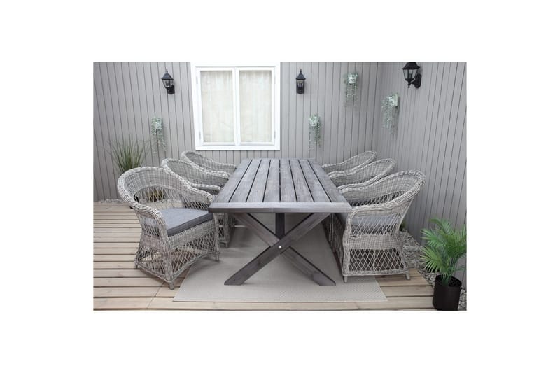 Utomhusmöbelgrupp 220 cm bord & 6 Merida grå stolar Grå - Grå - Utemöbler - Utegrupp - Matgrupp utomhus