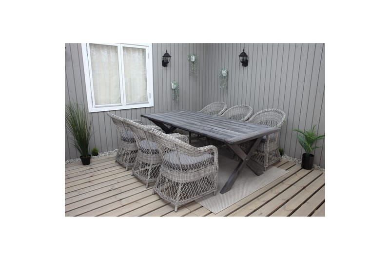 Utomhusmöbelgrupp 220 cm bord & 6 Merida grå stolar Grå - Grå - Utemöbler - Utegrupp - Matgrupp utomhus