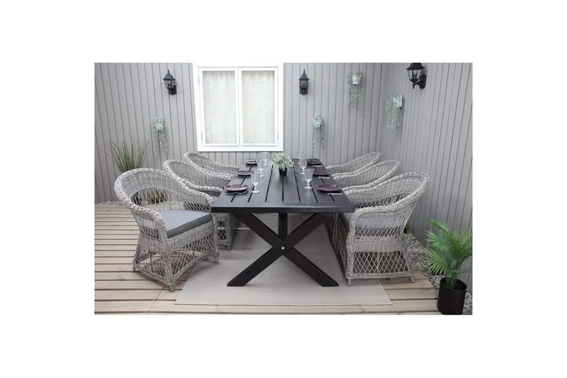Utomhusmöbelgrupp 220 cm bord & 6 Merida grå stolar Svart - Svart - Utemöbler - Utegrupp - Matgrupp utomhus