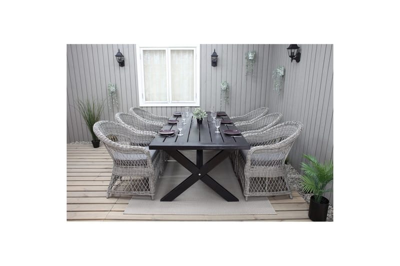 Utomhusmöbelgrupp 220 cm bord & 6 Merida grå stolar Svart - Svart - Utemöbler - Utegrupp - Matgrupp utomhus