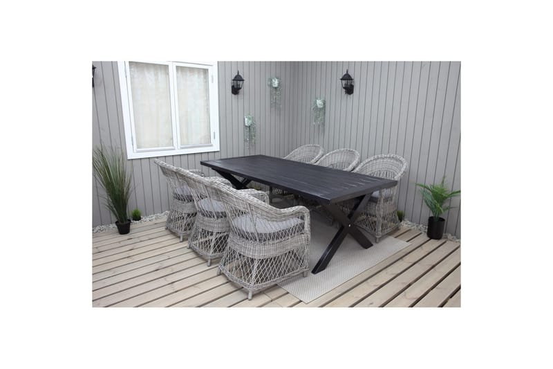 Utomhusmöbelgrupp 220 cm bord & 6 Merida grå stolar Svart - Svart - Utemöbler - Utegrupp - Matgrupp utomhus