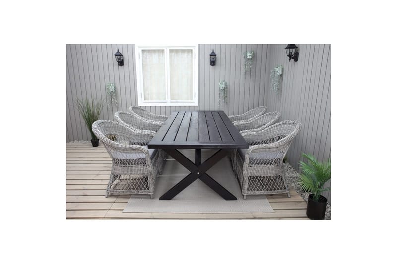 Utomhusmöbelgrupp 220 cm bord & 6 Merida grå stolar Svart - Svart - Utemöbler - Utegrupp - Matgrupp utomhus