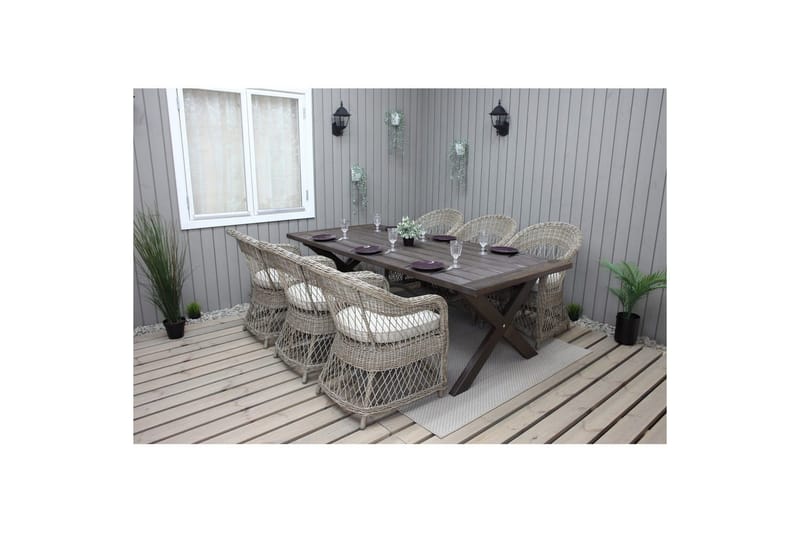 Utomhusmöbelgrupp 220 cm bord & 6 Merida naturell stolar Brun - Brun - Utemöbler - Utegrupp - Matgrupp utomhus