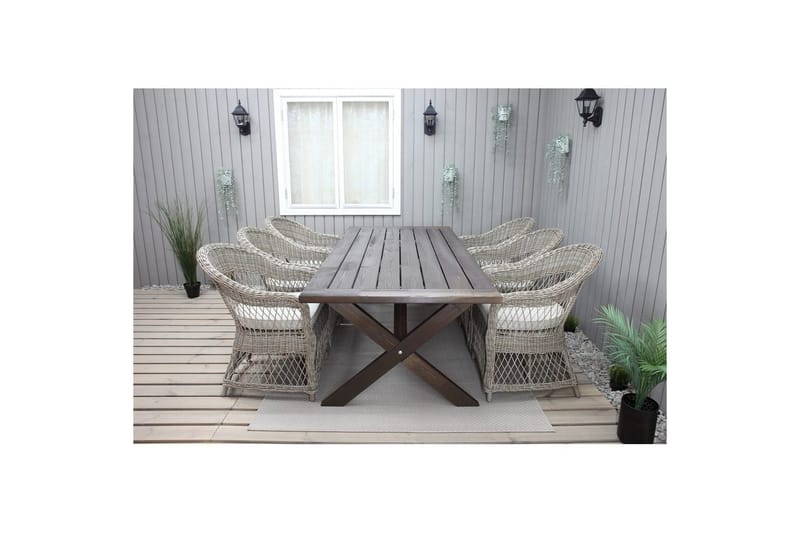 Utomhusmöbelgrupp 220 cm bord & 6 Merida naturell stolar Brun - Brun - Utemöbler - Utegrupp - Matgrupp utomhus