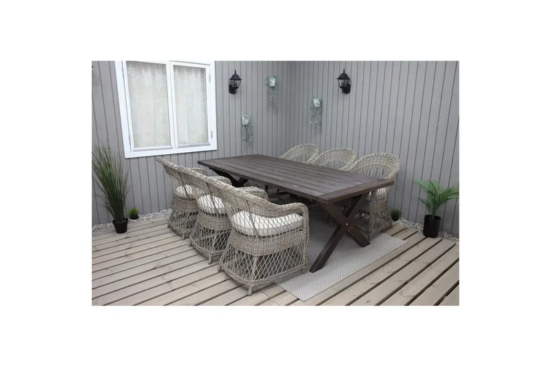 Utomhusmöbelgrupp 220 cm bord & 6 Merida naturell stolar Brun - Brun - Utem öbler - Utegrupp - Matgrupp utomhus