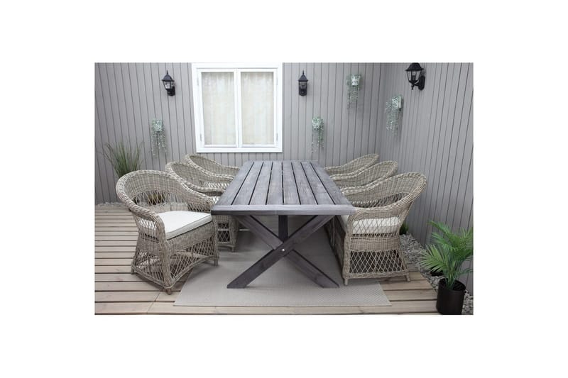 Utomhusmöbelgrupp 220 cm bord & 6 Merida naturell stolar Grå - Grå - Utemöbler - Utegrupp - Matgrupp utomhus