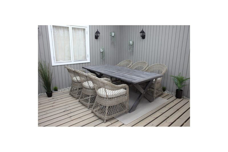 Utomhusmöbelgrupp 220 cm bord & 6 Merida naturell stolar Grå - Grå - Utemöbler - Utegrupp - Matgrupp utomhus