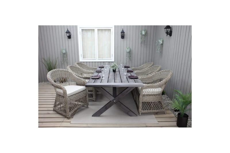 Utomhusmöbelgrupp 220 cm bord & 6 Merida naturell stolar Grå - Grå - Utemöbler - Utegrupp - Matgrupp utomhus