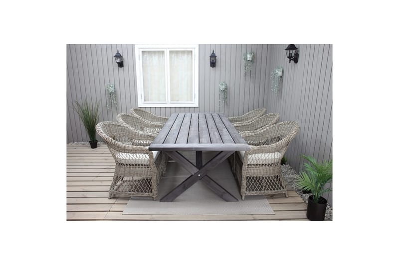 Utomhusmöbelgrupp 220 cm bord & 6 Merida naturell stolar Grå - Grå - Utemöbler - Utegrupp - Matgrupp utomhus