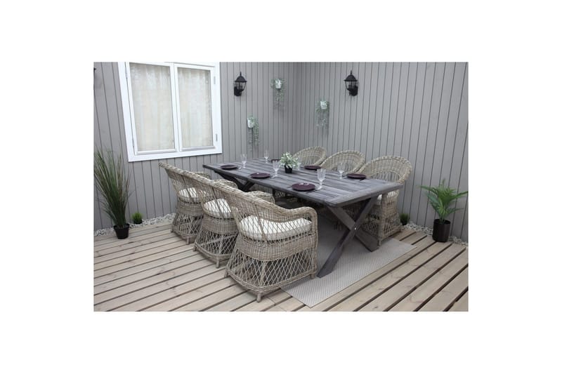 Utomhusmöbelgrupp 220 cm bord & 6 Merida naturell stolar Grå - Grå - Utemöbler - Utegrupp - Matgrupp utomhus