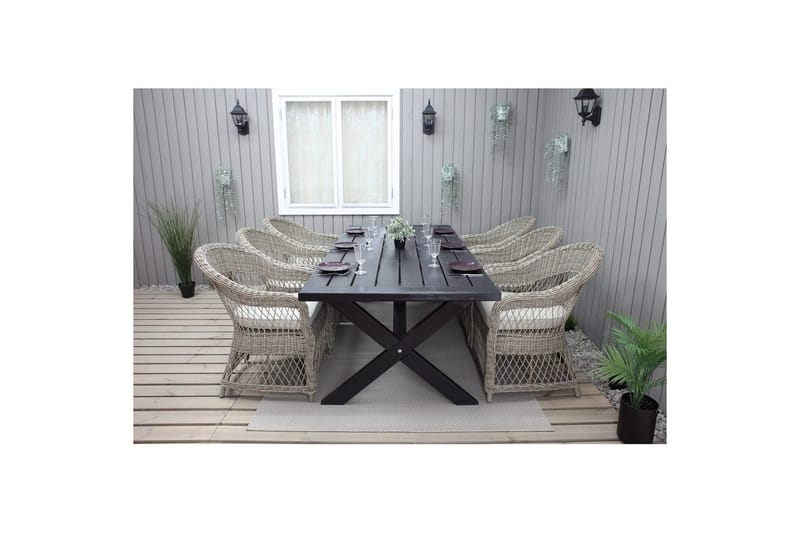 Utomhusmöbelgrupp 220 cm bord & 6 Merida naturell stolar Svart - Svart - Utemöbler - Utegrupp - Matgrupp utomhus