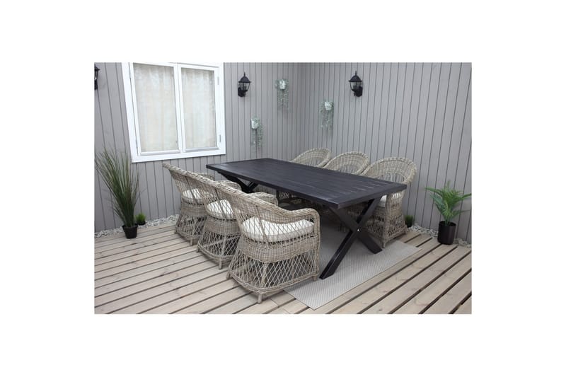Utomhusmöbelgrupp 220 cm bord & 6 Merida naturell stolar Svart - Svart - Utemöbler - Utegrupp - Matgrupp utomhus