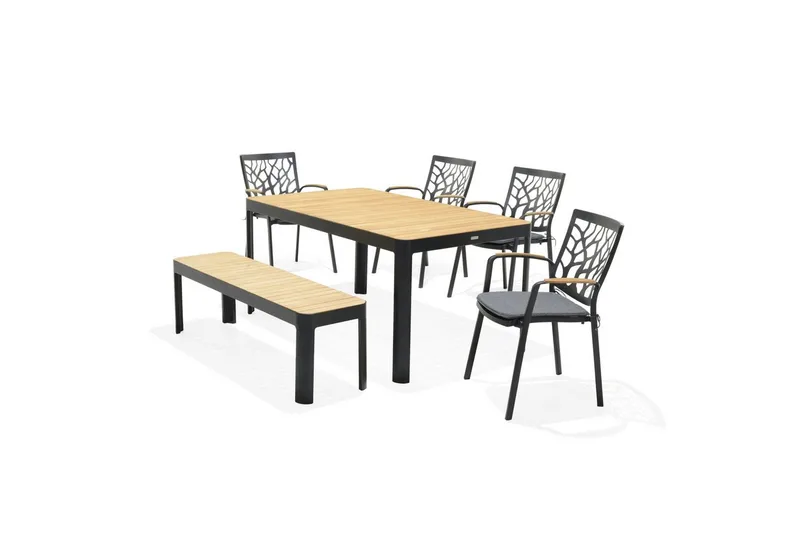 Utomhusmöbelgrupp Lifestyle Garden Portals 161 cm 4 trädskärarstolar + bänk, 4 trädskärarstolar + bänk